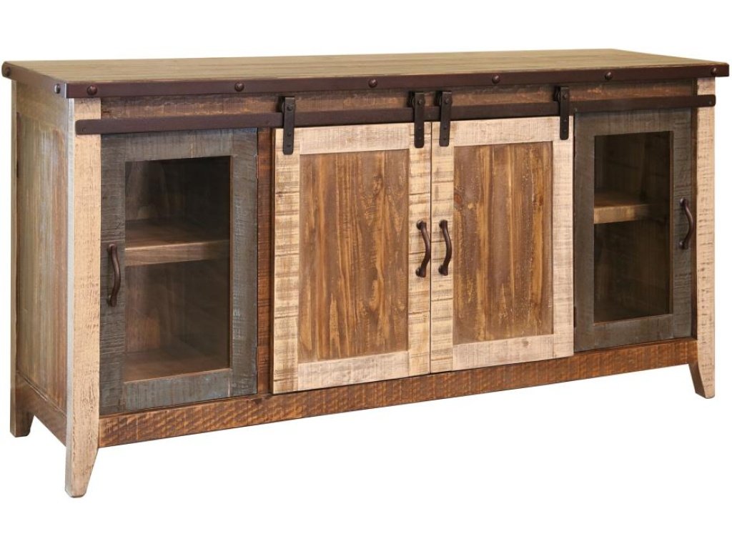 2 Glass Doors 2 Sliding Doors 70" TV Stand