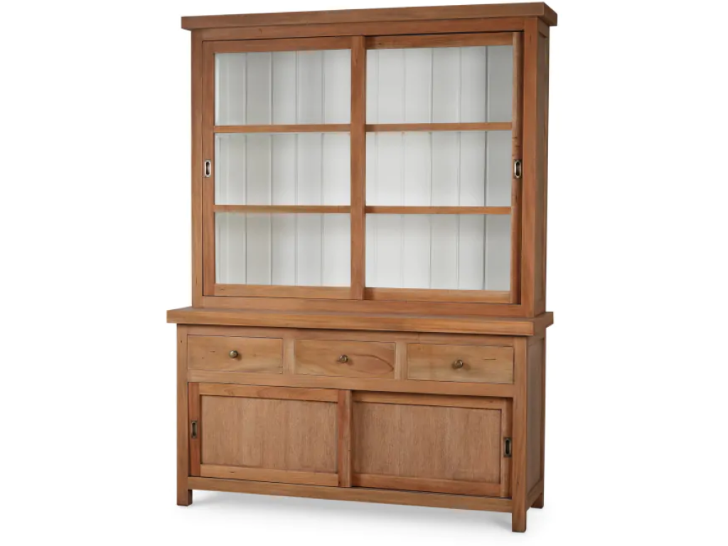 Madrone Sliding Door Display Cabinet w/ 3 Drawers