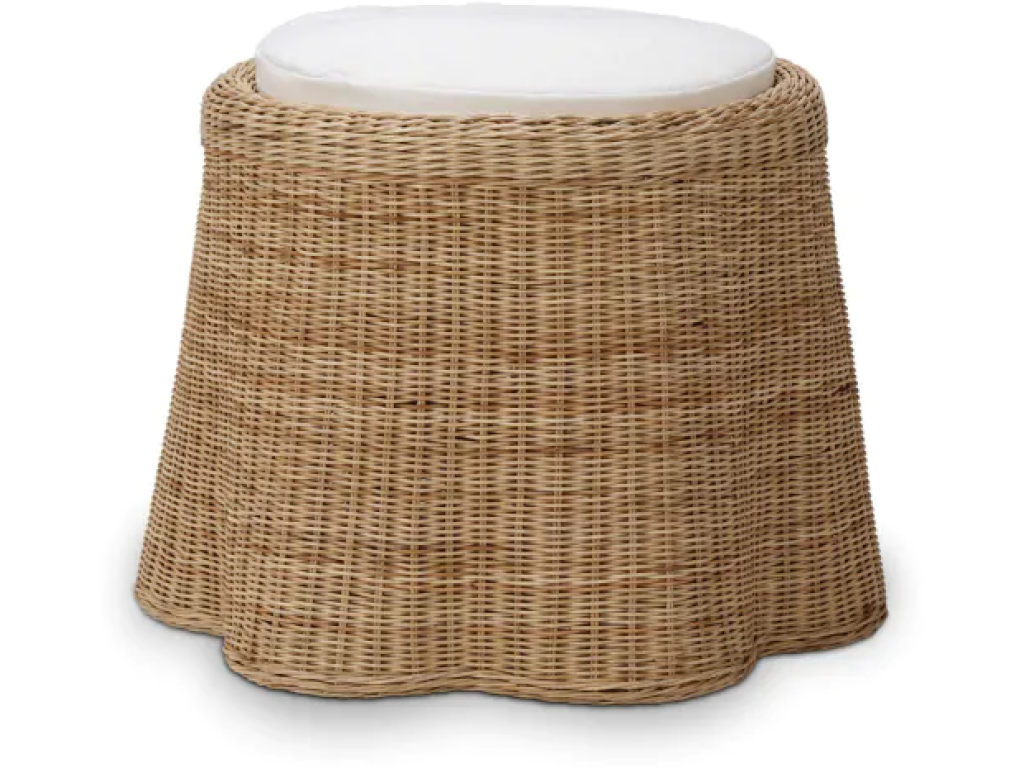 Newport Rattan Round Small Ottoman w/ Cushion