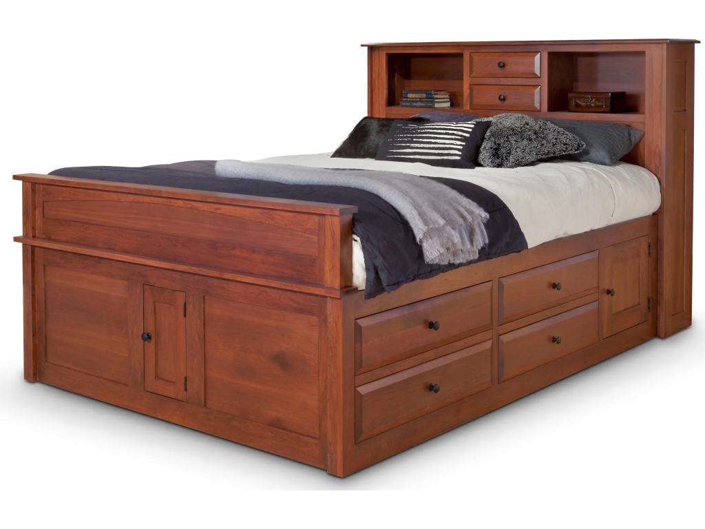 Simplicity Queen Captain's Bed w/ Bookcase Headboard and Standard Footboard