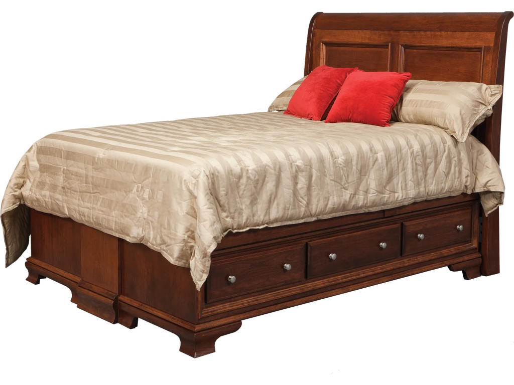 Classic Queen Sleigh Pedestal Bed w/6-Drawers (3 per side)