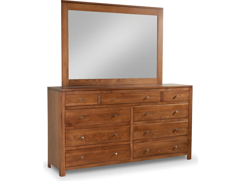 Modern 9-Drawer Double Dresser with Tall Wide Mirror