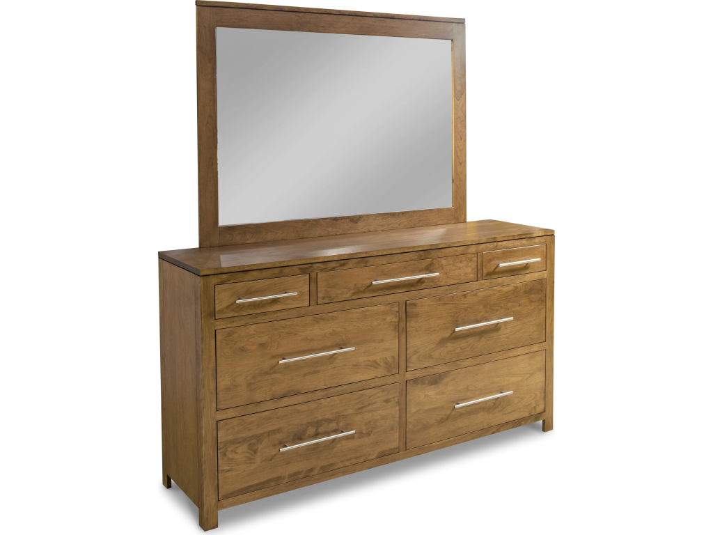 Modern 7-Drawer Double Dresser with Tall Wide Mirror