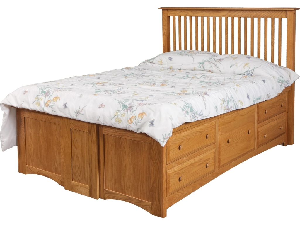 Simplicity Queen Pedestal Bed w/10 Drawers (5 per side)