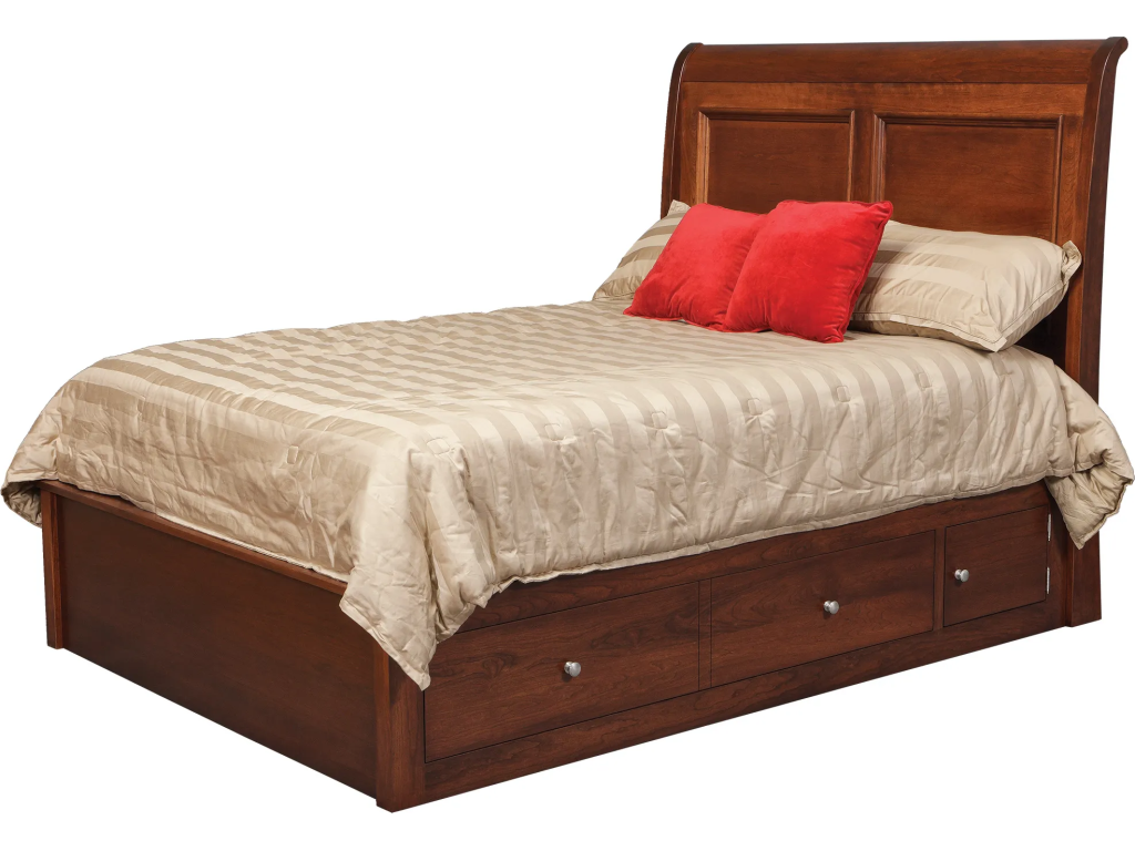 Classic Queen Sleigh Pedestal Bed w/ 60