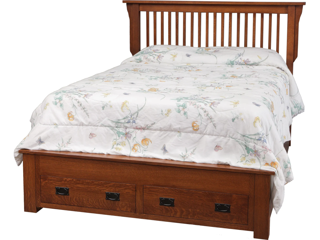 Mission Queen Pedestal Bed w/ 2 Drawers on End