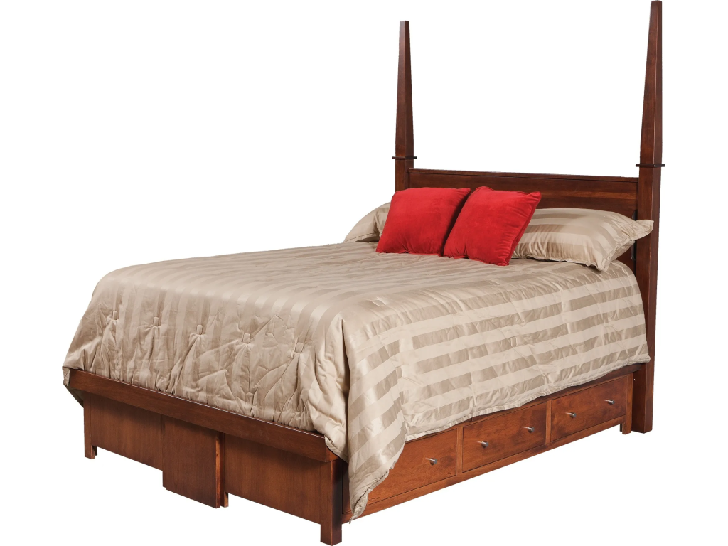 Modern Queen Pencil Post Pedestal Bed w/ 6 Drawers (3 each side)