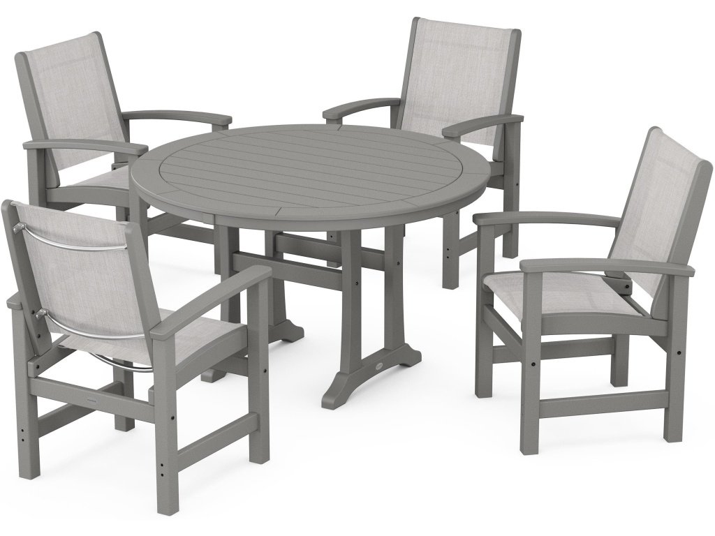 Coastal 5-Piece Round Dining Set With Trestle Legs