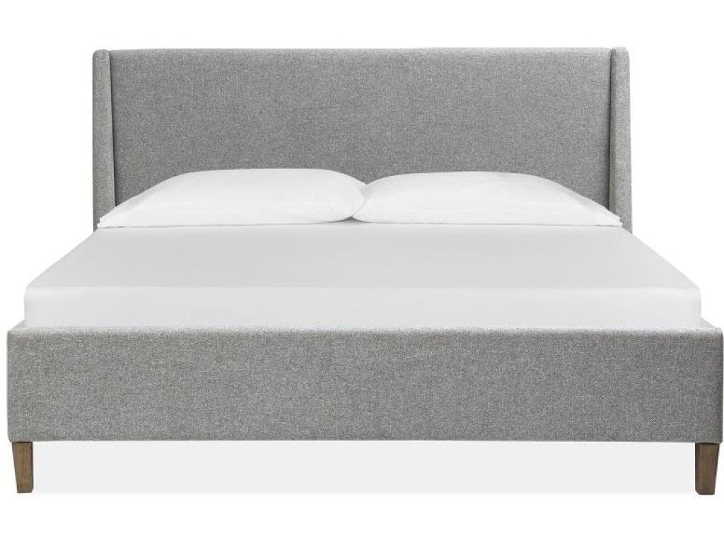 Wood Queen Island Bed Grey Upholstered Headboard KD