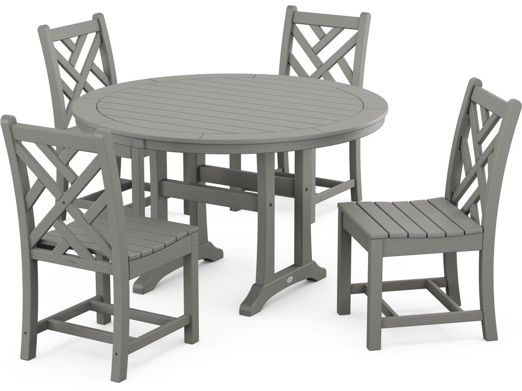 Chippendale Side Chair 5-Piece Round Dining Set With Trestle Legs
