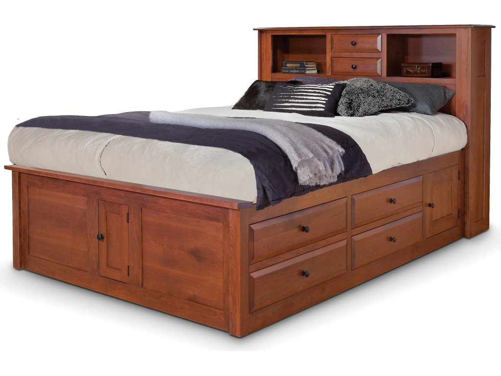 Simplicity Queen Captain's Bed w/ Bookcase Headboard and Low Footboard