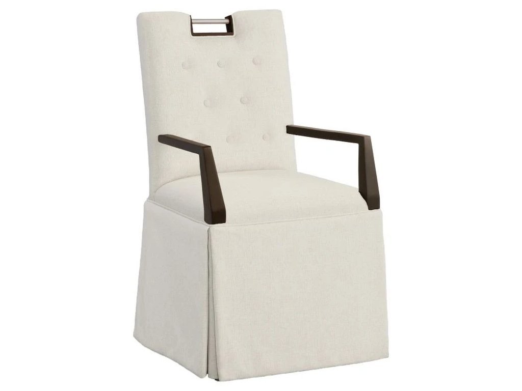 Nickel Metal Pull Button Back Skirted Arm Chair 