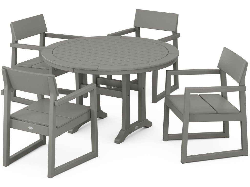 Edge 5-Piece Round Dining Set With Trestle Legs