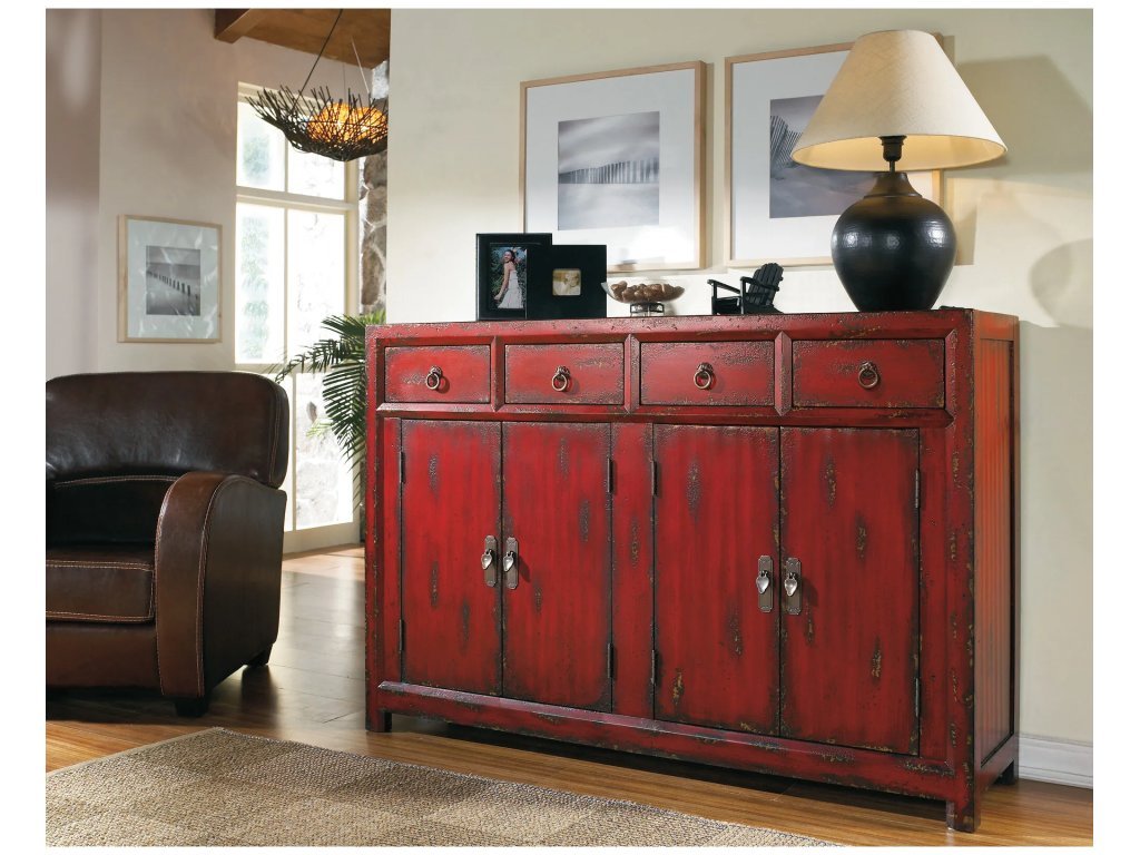 58'' Red Asian Cabinet