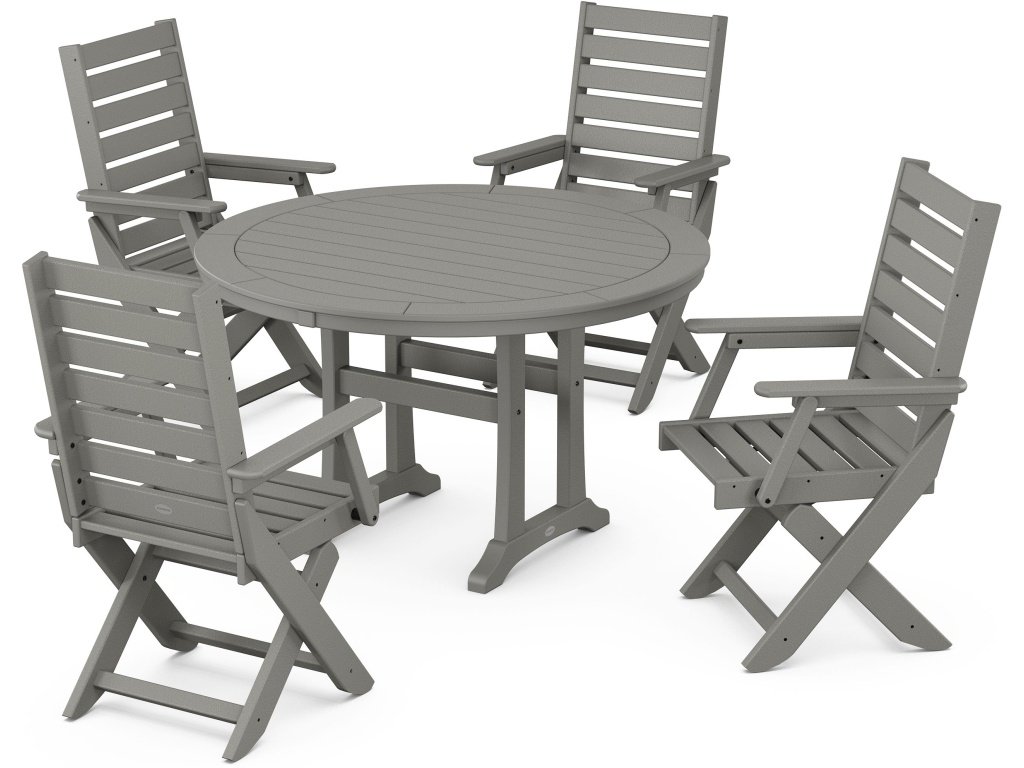Captain Folding Chair 5-Piece Round Dining Set With Trestle Legs