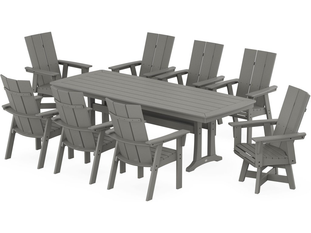 Modern Curveback Adirondack Swivel 9-Piece Dining Set With Trestle Legs