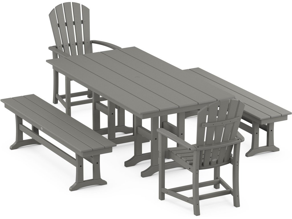 Palm Coast 5-Piece Farmhouse Dining Set With Benches