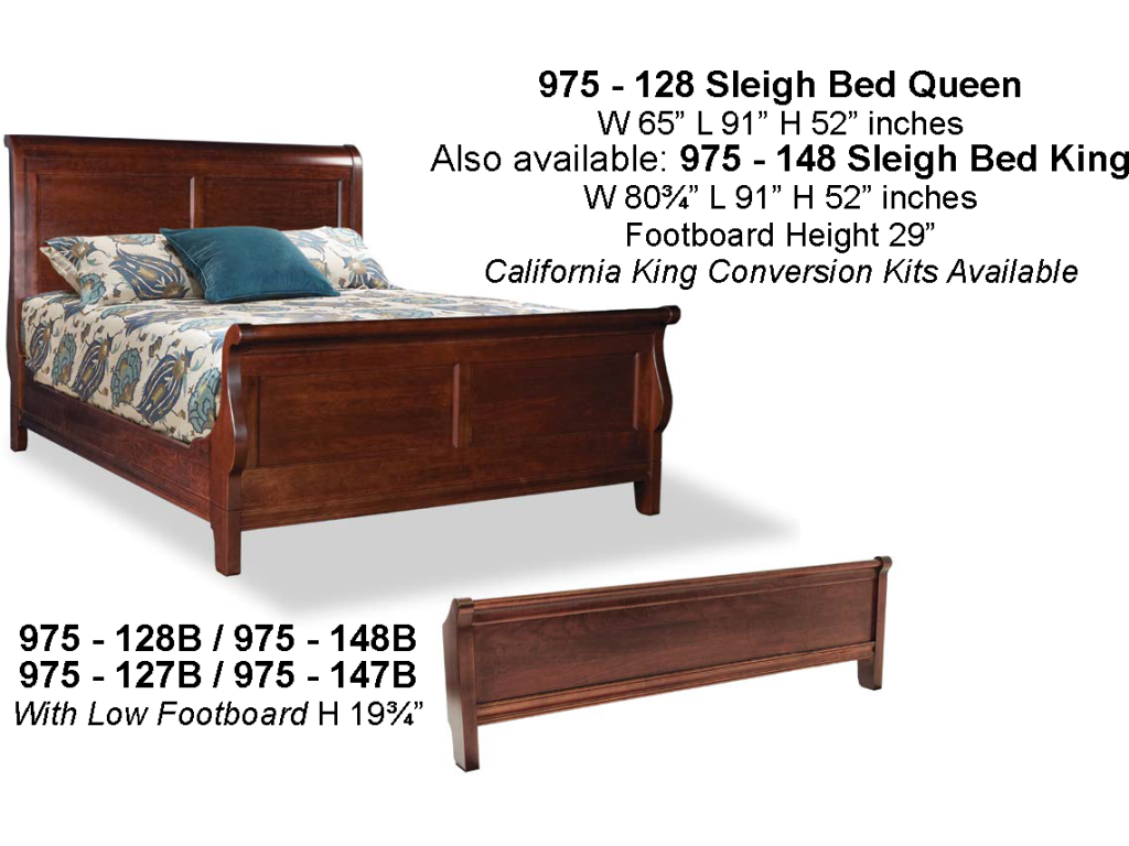 King Sleigh Bed W/Low Footboard