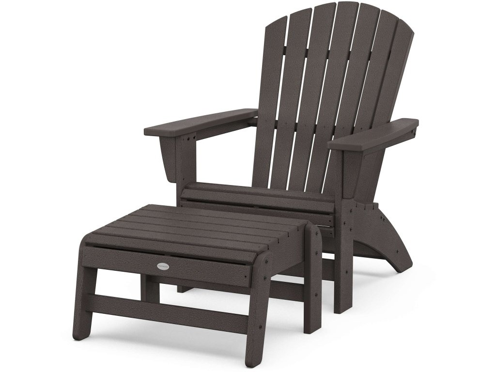 Nautical Grand Adirondack Chair With Ottoman In Vintage Finish