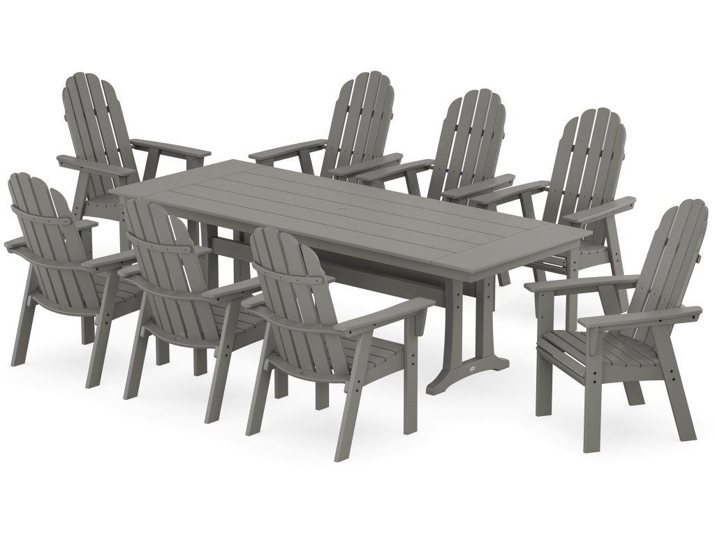 Vineyard 9-Piece Curveback Adirondack Farmhouse Dining Set With Trestle Legs