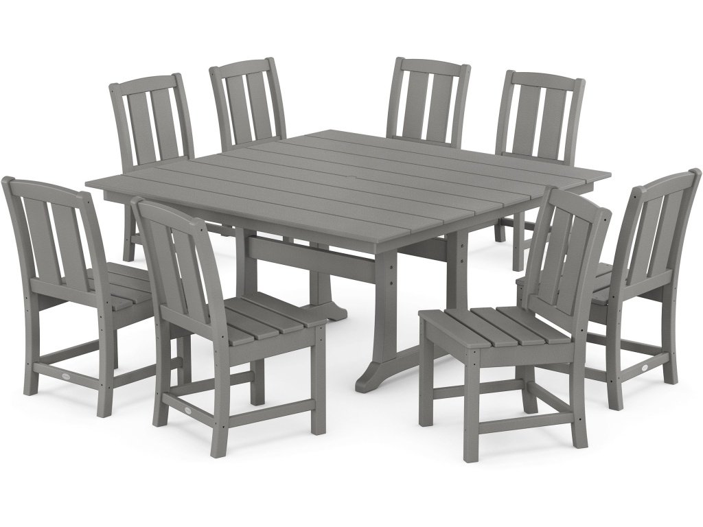 Mission Side Chair 9-Piece Square Farmhouse Dining Set With Trestle Legs