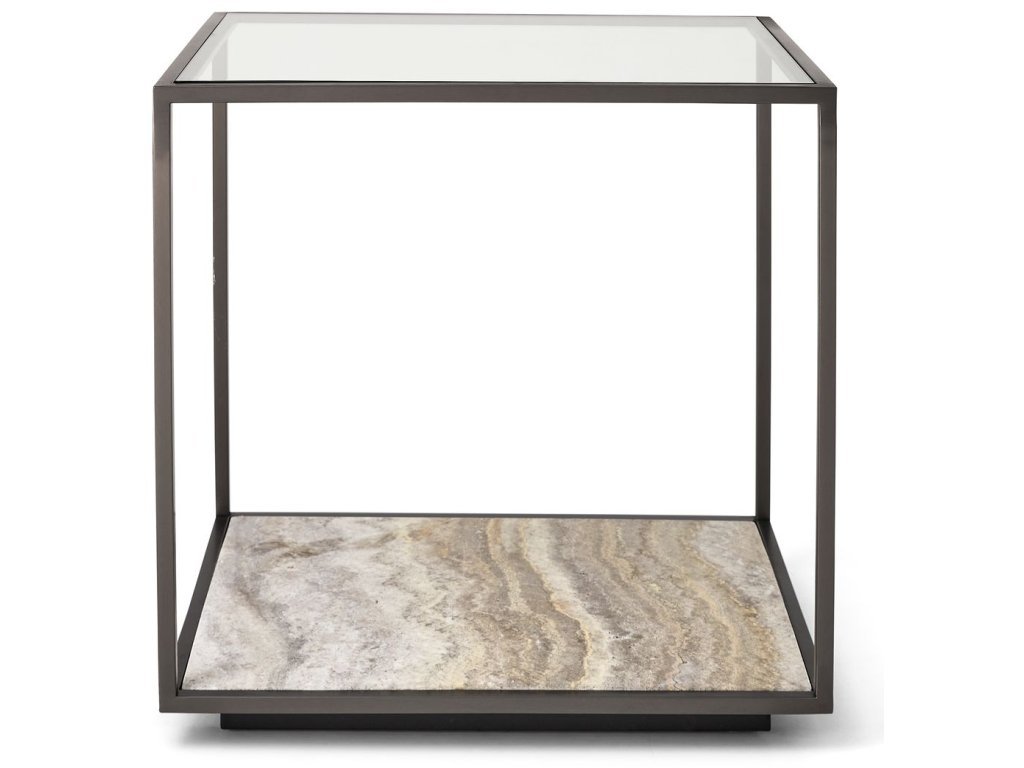 Floating Plane End Table - Travertine/Bronze