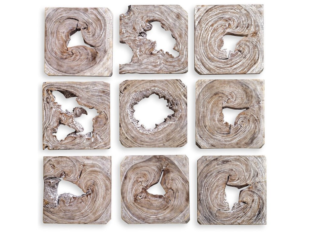 Bahati Wood Wall Decor, Whitewashed, S/9