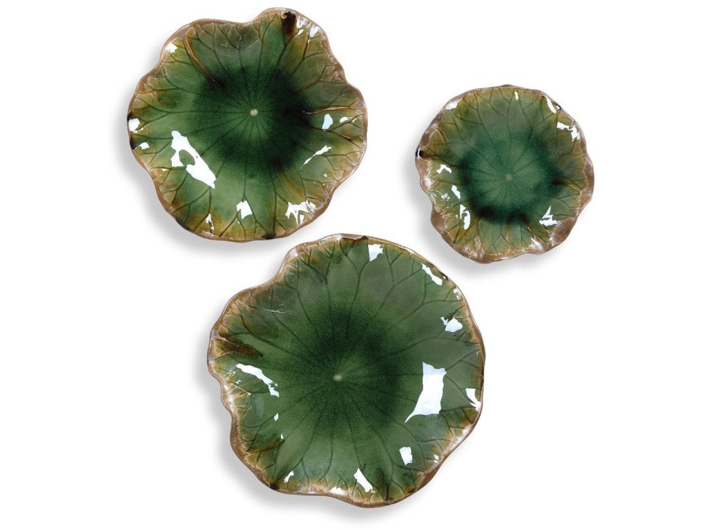 Abella Ceramic Outdoor Wall Decor, Green, S/3