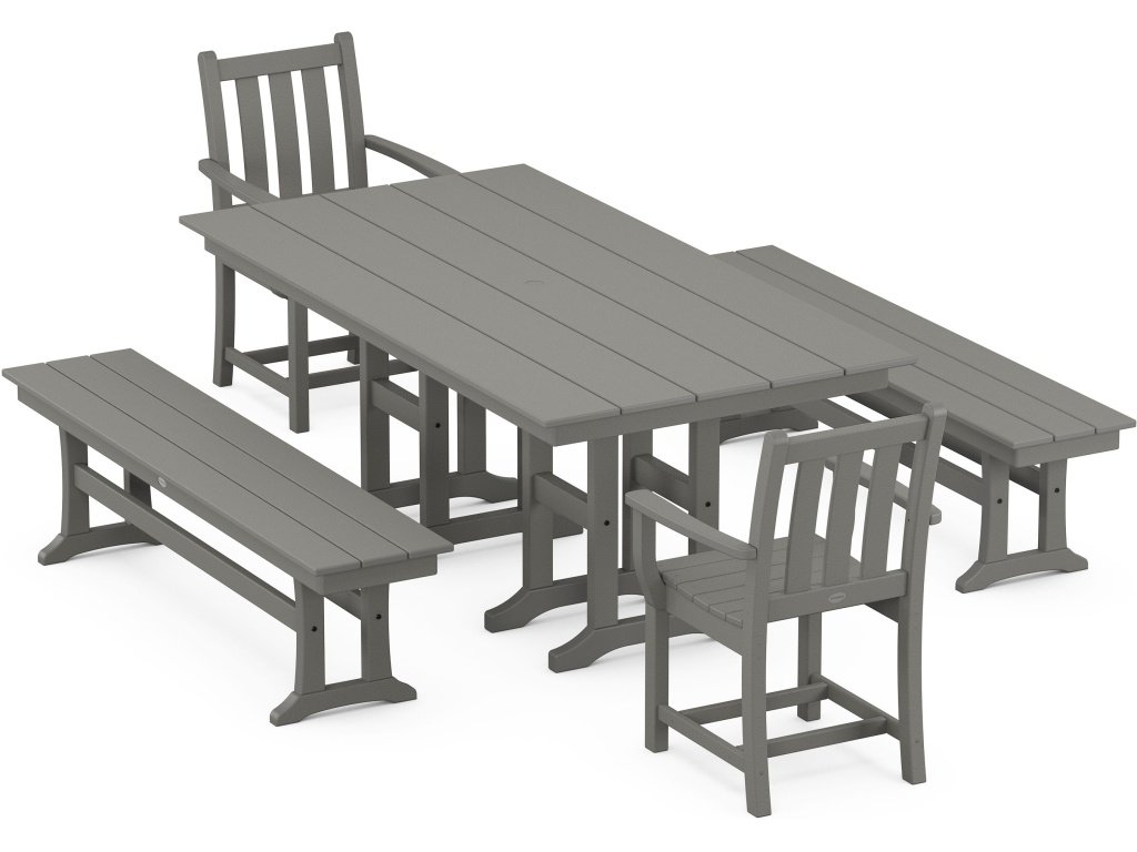 Traditional Garden 5-Piece Farmhouse Dining Set With Benches