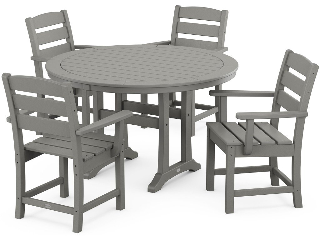 Lakeside 5-Piece Round Dining Set With Trestle Legs