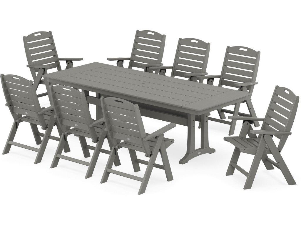 Nautical Highback 9-Piece Farmhouse Dining Set With Trestle Legs