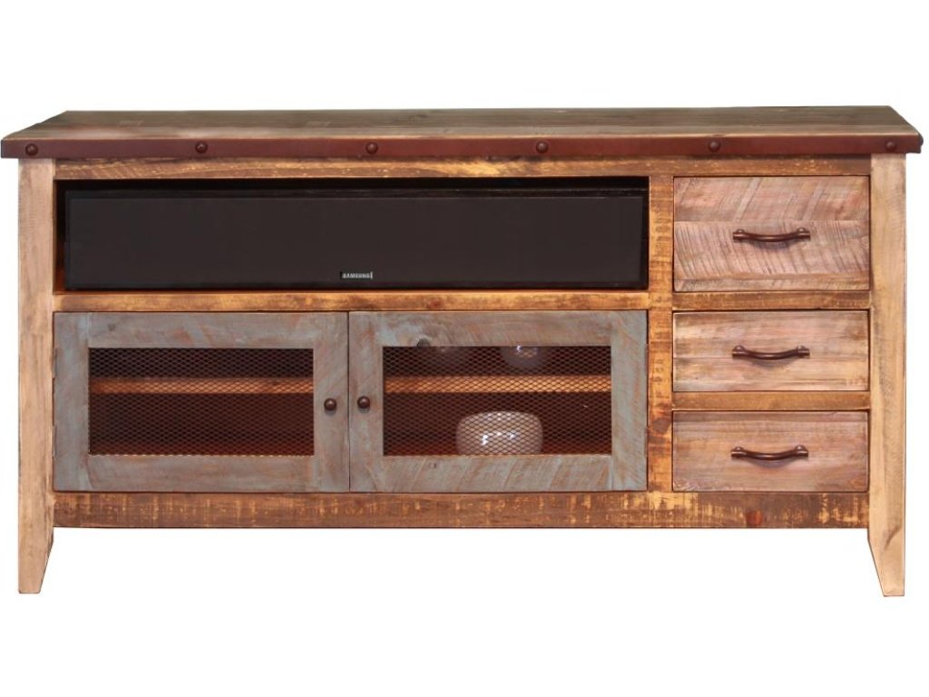 3 Drawer, 2 Iron Mesh Doors 62" TV Stand