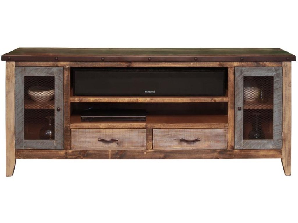 2 Drawer 2 Iron Mesh Doors 76" TV Stand