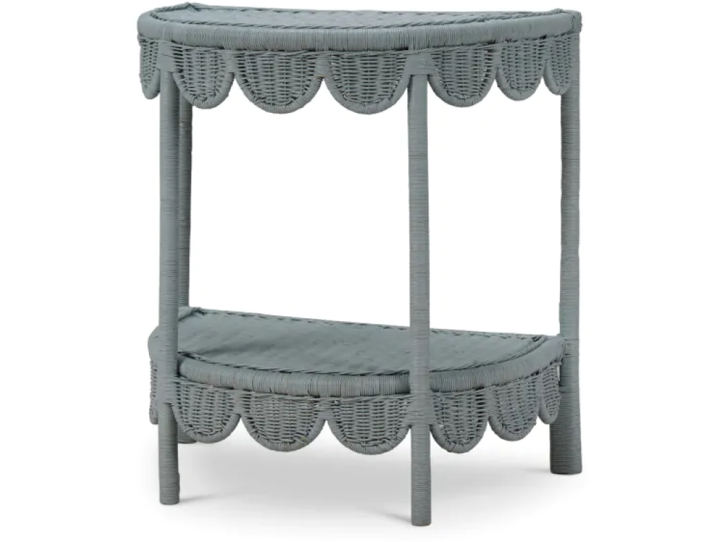 Scalloped Half Round Rattan Side Table