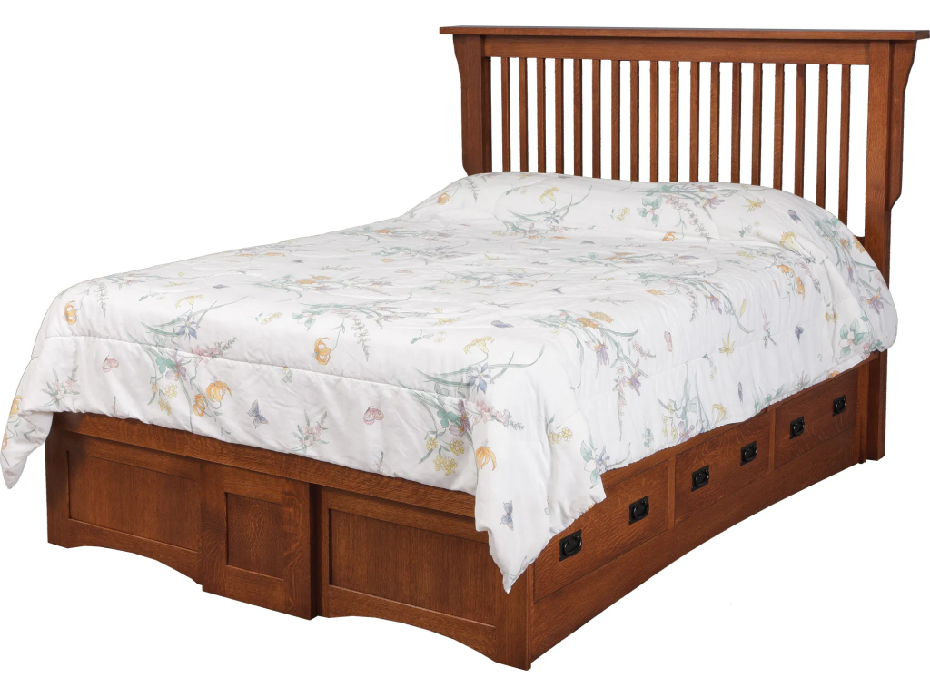 Mission Queen Pedestal Bed w/ 6 Drawers (3 each side)