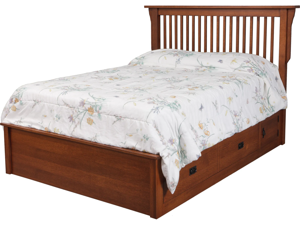 Mission Queen Pedestal Bed w/ 60" Wide Drawers
