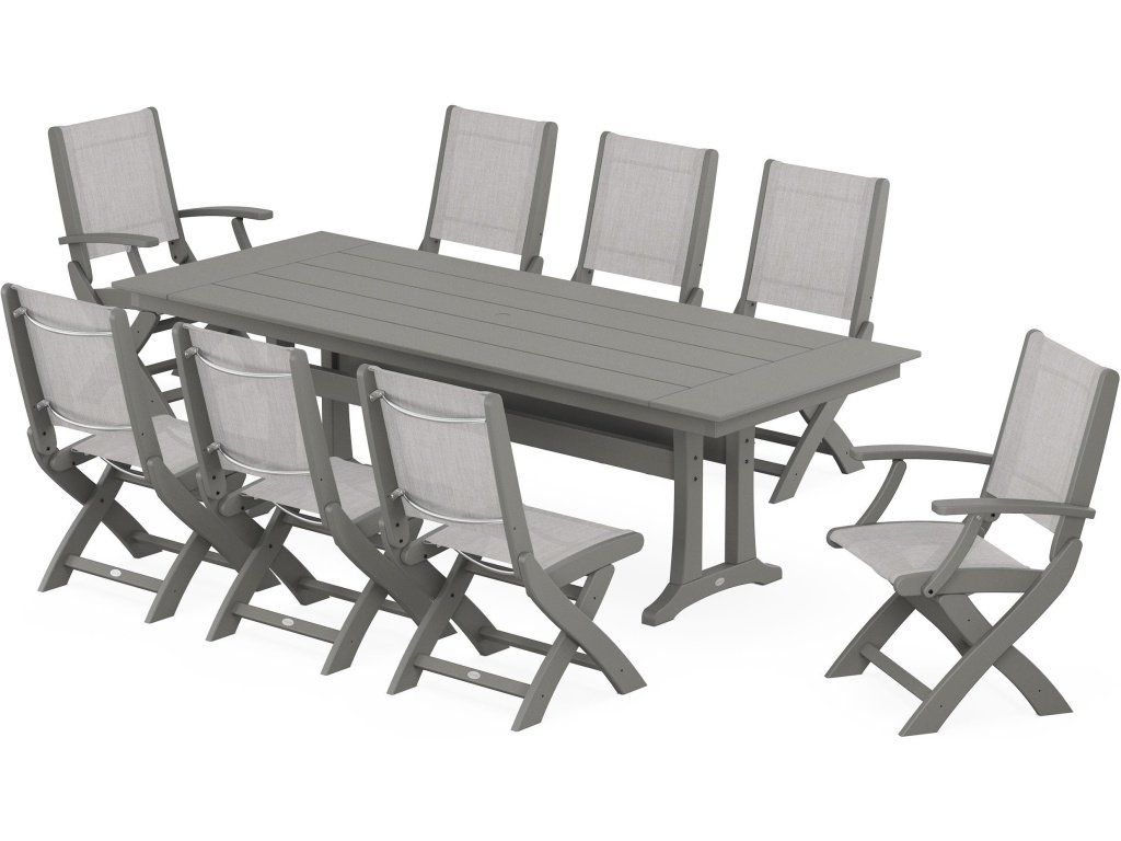 Coastal 9-Piece Folding Dining Chair Farmhouse Dining Set With Trestle Legs