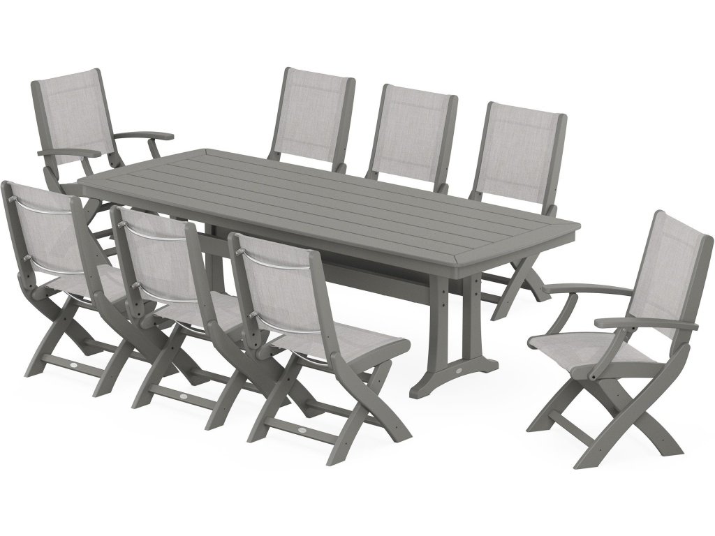 Coastal Folding 9-Piece Dining Set With Trestle Legs