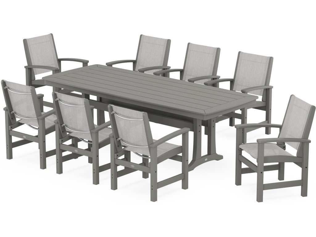 Coastal 9-Piece Dining Set With Trestle Legs