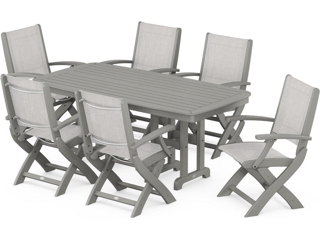 Coastal Folding Arm Chair 7-Piece Dining Set