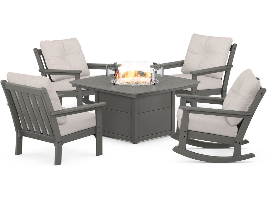 Vineyard 5-Piece Deep Seating Rocking Chair Conversation Set With Fire Pit Table