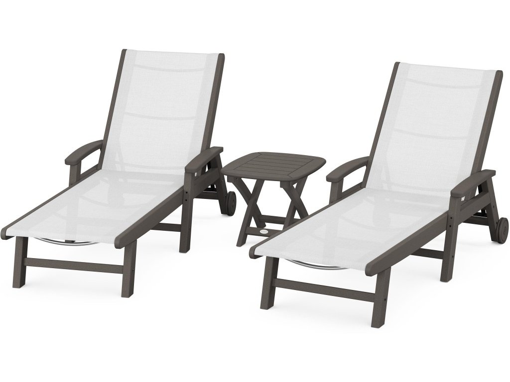 Coastal 3-Piece Wheeled Chaise Set In Vintage Finish