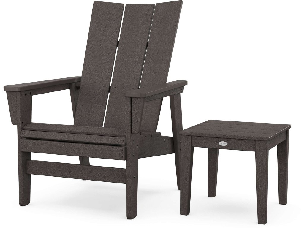 Modern Grand Upright Adirondack Chair With Side Table In Vintage Finish
