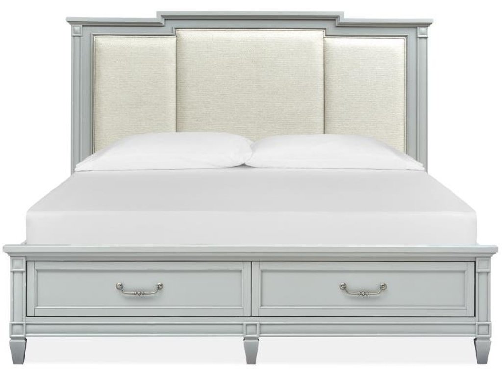 Complete Queen Panel Storage Bed with Upholstered Headboard