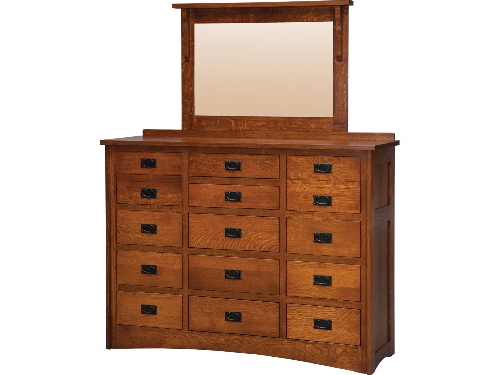 Mission 15-Drawer Triple Dresser with Low Medium Mirror
