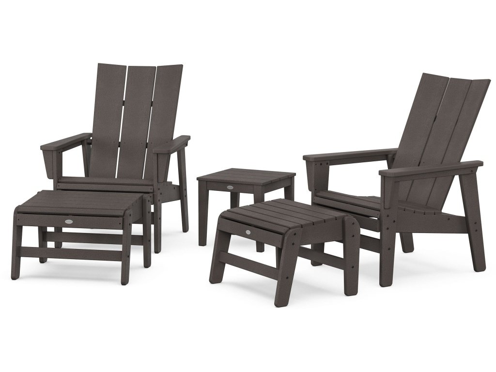 5-Piece Modern Grand Upright Adirondack Set With Ottomans And Side Table In Vintage Finish
