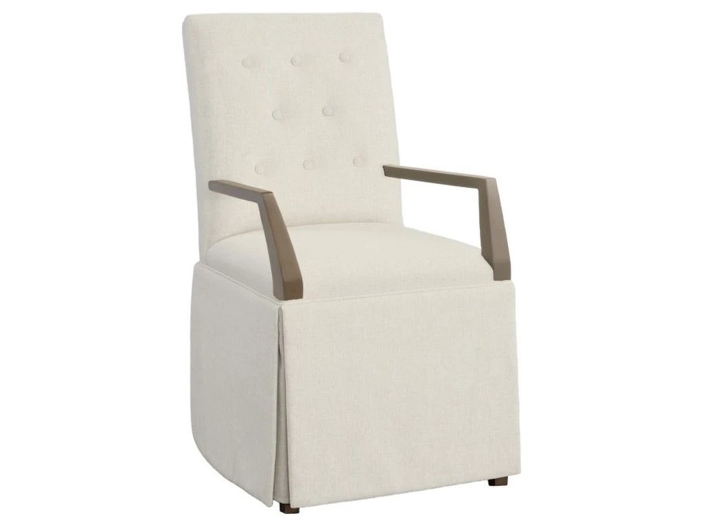 Straight Short Button Back Skirted Arm Chair 
