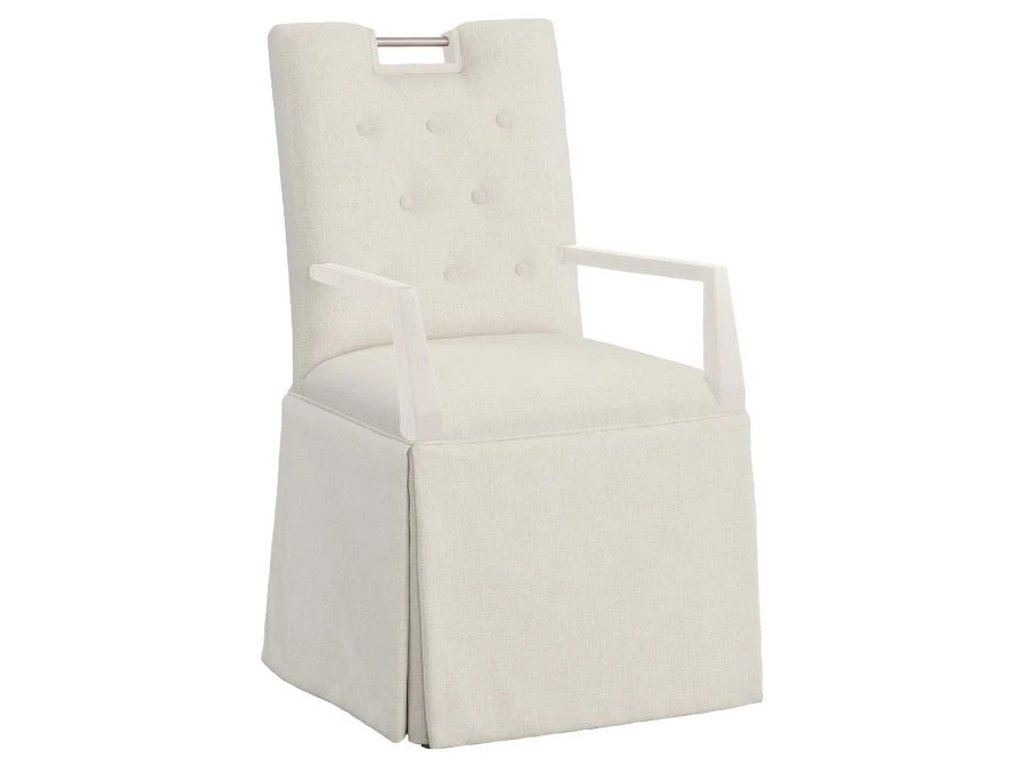 Nickel Metal Pull Button Back Skirted Arm Chair 