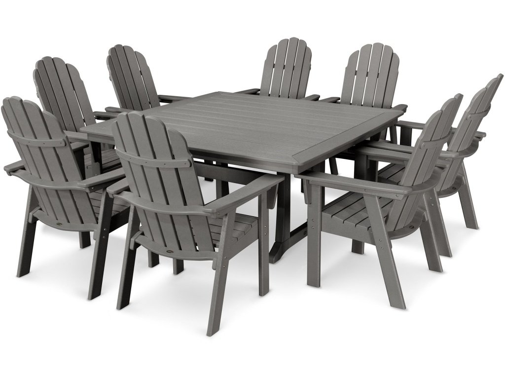 Vineyard Curveback Adirondack 9-Piece Nautical Trestle Dining Set
