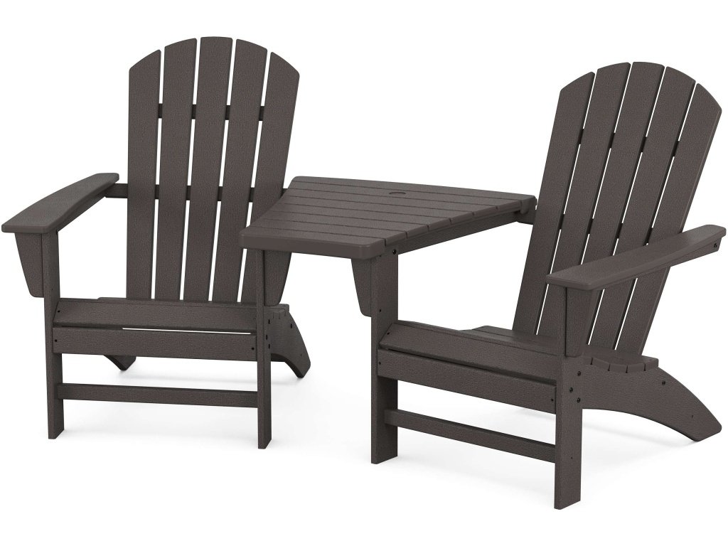 Nautical 3-Piece Adirondack Set With Angled Connecting Table In Vintage Finish